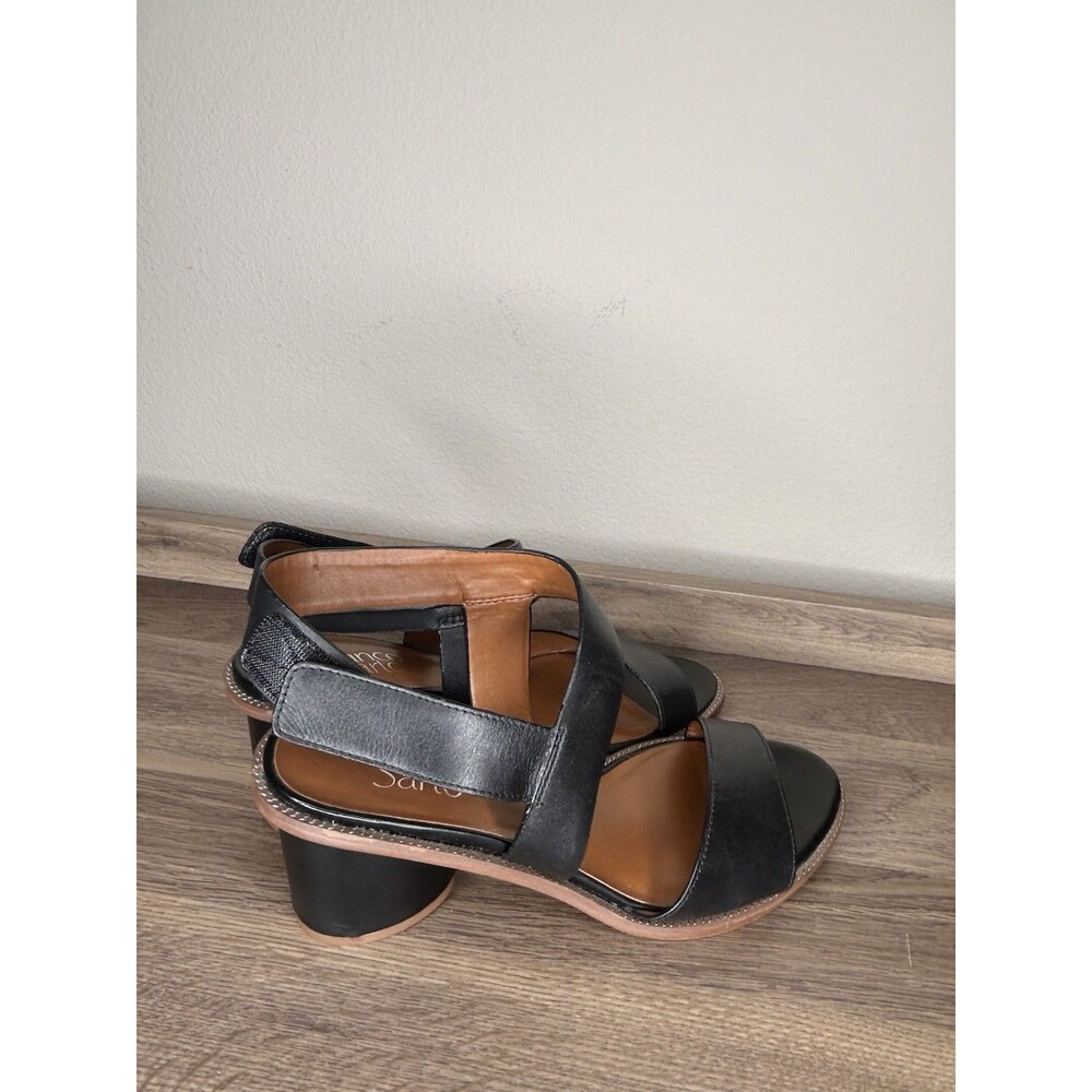 Franco Sarto Womens Size 7.5 Black Leather Barda Block Heel Crossover Sandals - Picture 5 of 8